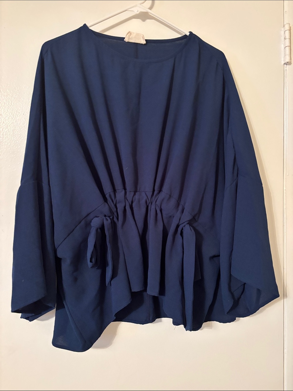 Relaxed Navy Blue Drawstring Peplum Tunic